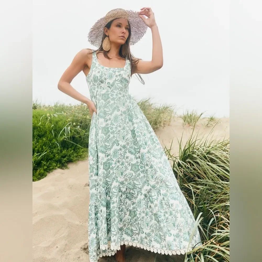 EDDY Meg Maxi Dress Green and White